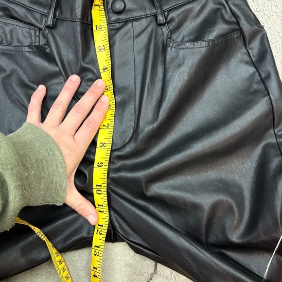 Zara Women Faux Leather Pleather Black Wide Leg Pants Trousers Chic Bikercore XS - Picture 7 of 10